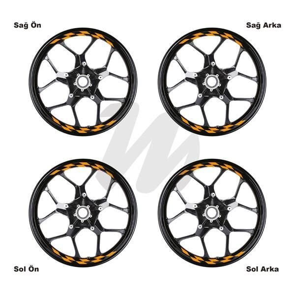 Motosiklet Jant İç Sticker Turuncu Dama Etiket Modeli