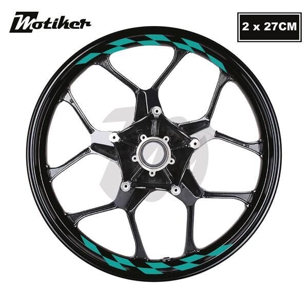 Motosiklet Jant İç Sticker Turkuaz Dama Etiket Modeli