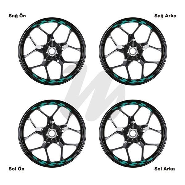 Motosiklet Jant İç Sticker Turkuaz Dama Etiket Modeli