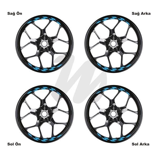 Motosiklet Jant İç Sticker Açık Mavi  Dama Etiket Modeli