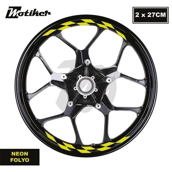 Motosiklet Jant İç Sticker Neon Sarı (Yeşil) Dama Etiket Modeli