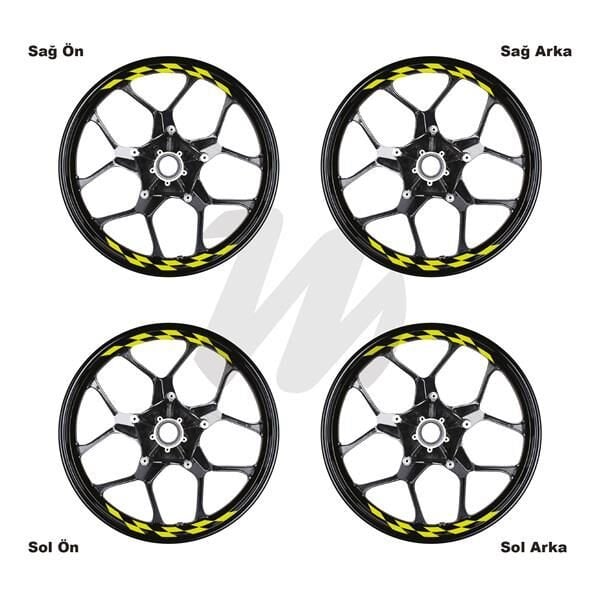Motosiklet Jant İç Sticker Neon Sarı (Yeşil) Dama Etiket Modeli