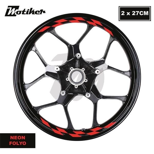 Motosiklet Jant İç Sticker Neon Turuncu (Kırmızı) Dama Etiket Modeli