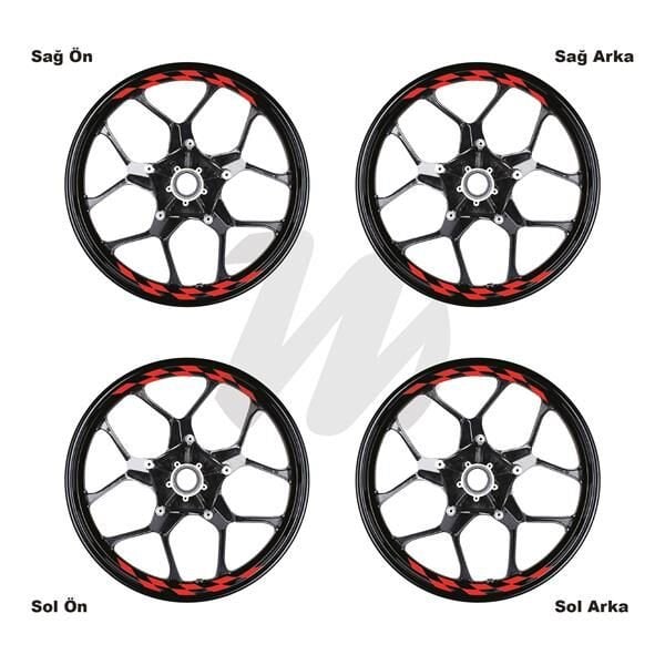 Motosiklet Jant İç Sticker Neon Turuncu (Kırmızı) Dama Etiket Modeli