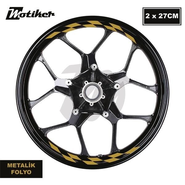 Motosiklet Jant İç Sticker Metalik Gold Dama Etiket Modeli