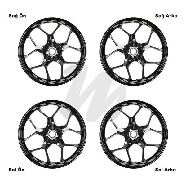 Motosiklet Jant İç Sticker Metalik Gri Dama Etiket Modeli