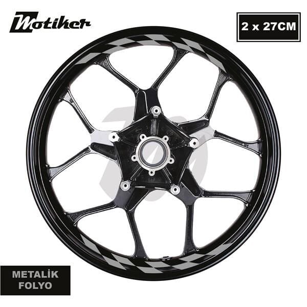 Motosiklet Jant İç Sticker Metalik Gri Dama Etiket Modeli