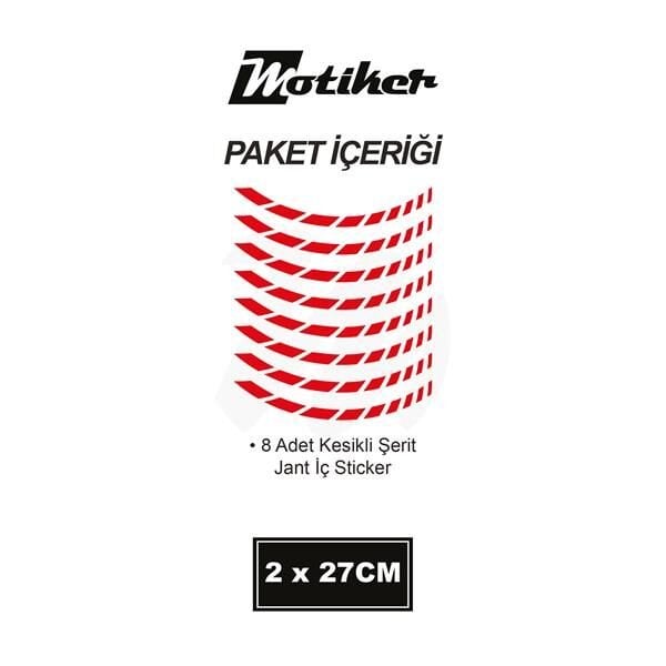Motosiklet Jant İç Sticker Kırmızı Kesikli Şerit Etiket Modeli