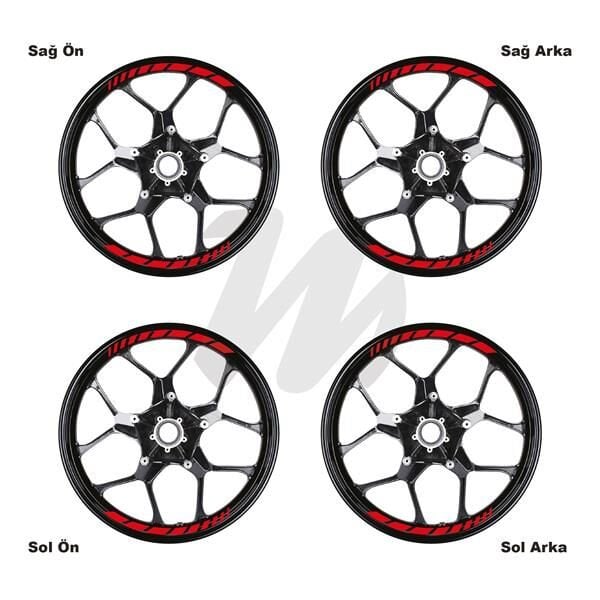 Motosiklet Jant İç Sticker Kırmızı Kesikli Şerit Etiket Modeli