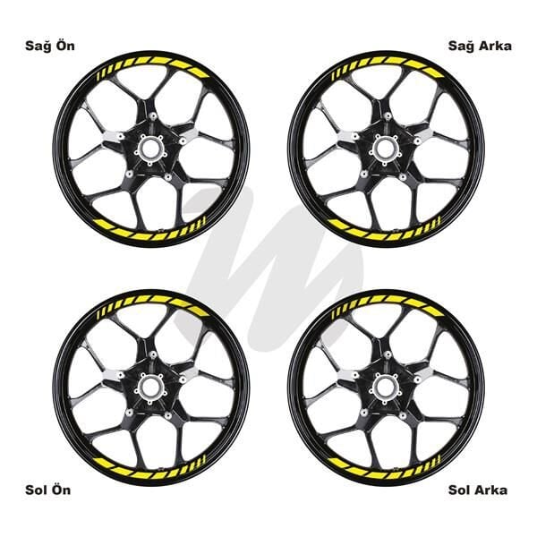 Motosiklet Jant İç Sticker Sarı Kesikli Şerit Etiket Modeli