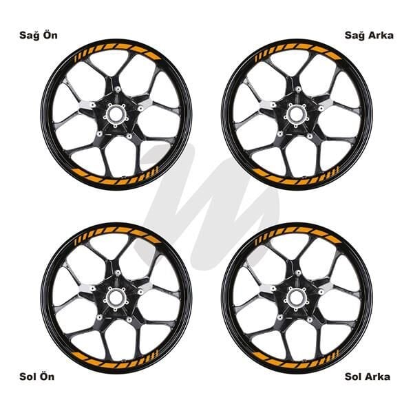 Motosiklet Jant İç Sticker Turuncu Kesikli Şerit Etiket Modeli