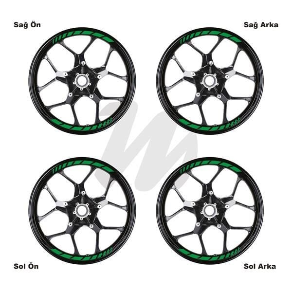 Motosiklet Jant İç Sticker Yeşil Kesikli Şerit Etiket Modeli