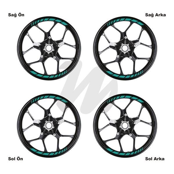 Motosiklet Jant İç Sticker Turkuaz Kesikli Şerit Etiket Modeli