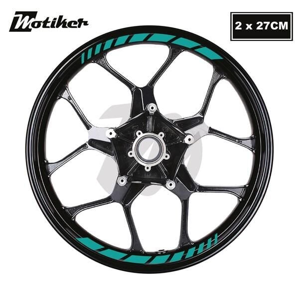 Motosiklet Jant İç Sticker Turkuaz Kesikli Şerit Etiket Modeli