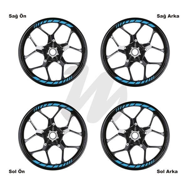 Motosiklet Jant İç Sticker Açık Mavi Kesikli Şerit Etiket Modeli