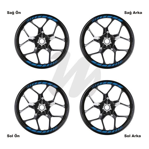 Motosiklet Jant İç Sticker Mavi Kesikli Şerit Etiket Modeli