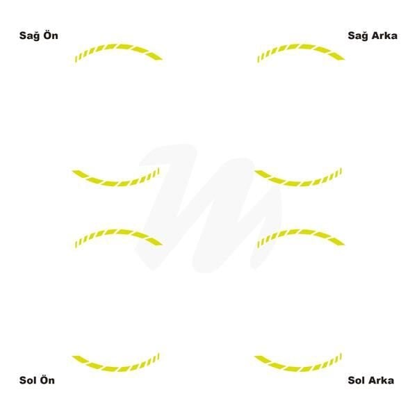 Motosiklet Jant İç Sticker Neon Sarı (Yeşil) Kesikli Şerit Etiket Modeli