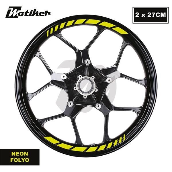 Motosiklet Jant İç Sticker Neon Sarı (Yeşil) Kesikli Şerit Etiket Modeli