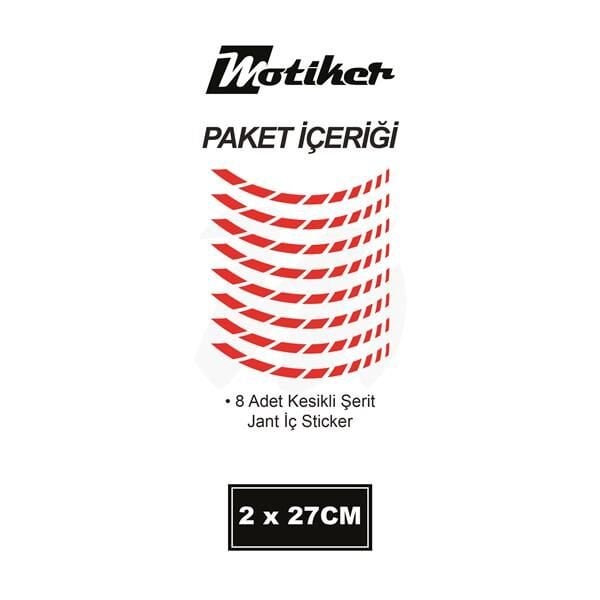 Motosiklet Jant İç Sticker Neon Turuncu (Kırmızı) Kesikli Şerit Etiket Modeli