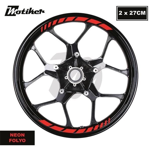 Motosiklet Jant İç Sticker Neon Turuncu (Kırmızı) Kesikli Şerit Etiket Modeli