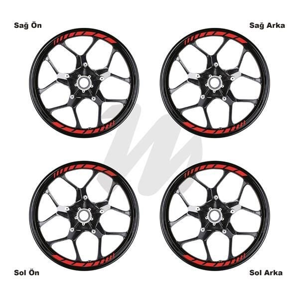 Motosiklet Jant İç Sticker Neon Turuncu (Kırmızı) Kesikli Şerit Etiket Modeli