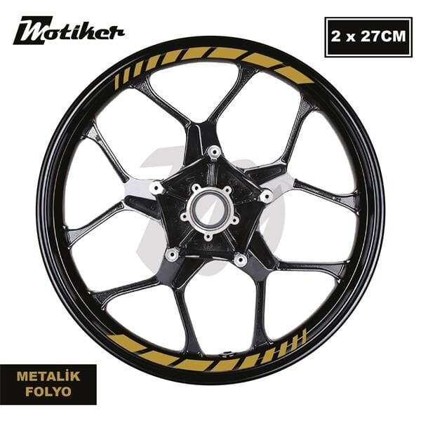 Motosiklet Jant İç Sticker Metalik Gold Kesikli Şerit Etiket Modeli