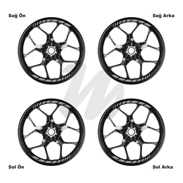 Motosiklet Jant İç Sticker Metalik Gri Kesikli Şerit Etiket Modeli