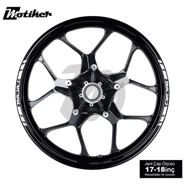TEK RENK BAJAJ YAZILI KISA KESİKLİ JANT DIŞ ŞERİT STICKER BEYAZ