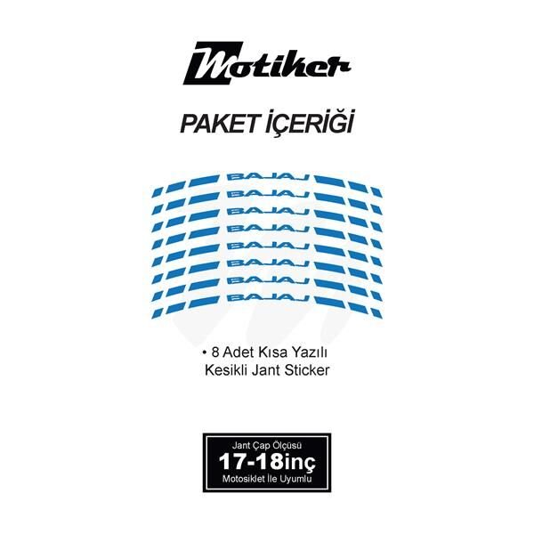 TEK RENK BAJAJ YAZILI KSA KESİKLİ JANT DIŞ ŞERİT STICKER MAVİ