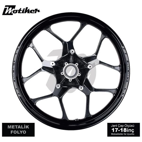 TEK RENK BAJAJ YAZILI KSA KESİKLİ JANT DIŞ ŞERİT STICKER METALİK GRİ