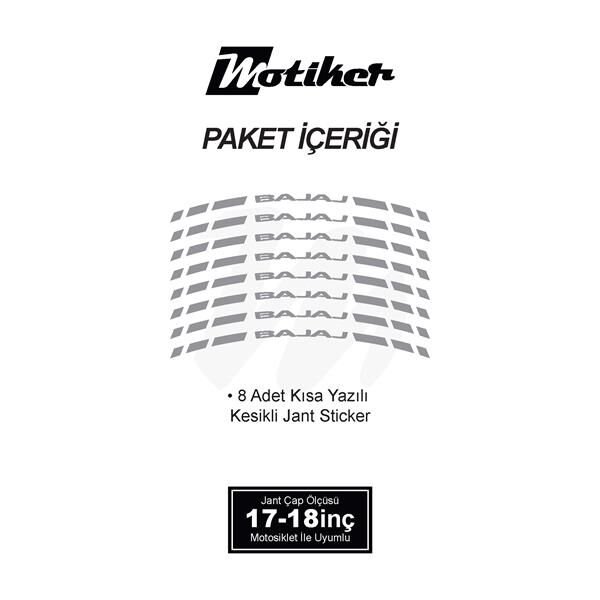 TEK RENK BAJAJ YAZILI KSA KESİKLİ JANT DIŞ ŞERİT STICKER METALİK GRİ