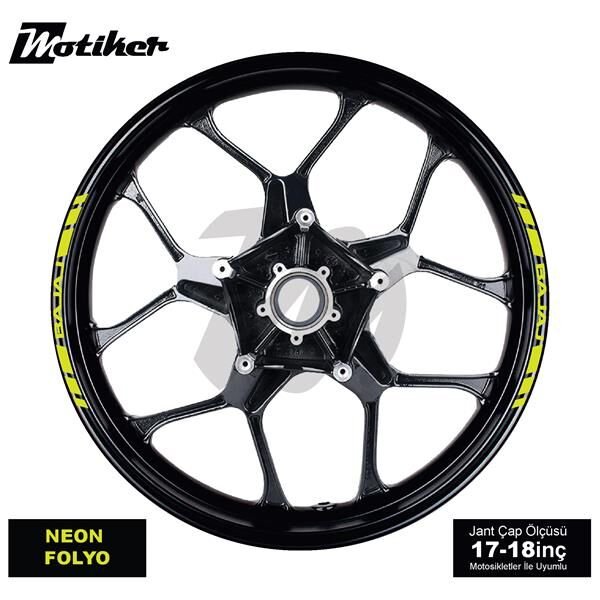 TEK RENK BAJAJ YAZILI KSA KESİKLİ JANT DIŞ ŞERİT STICKER NEON SARI