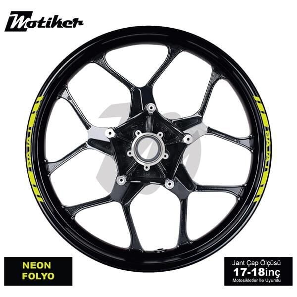 TEK RENK BAJAJ YAZILI KSA KESİKLİ JANT DIŞ ŞERİT STICKER NEON SARI