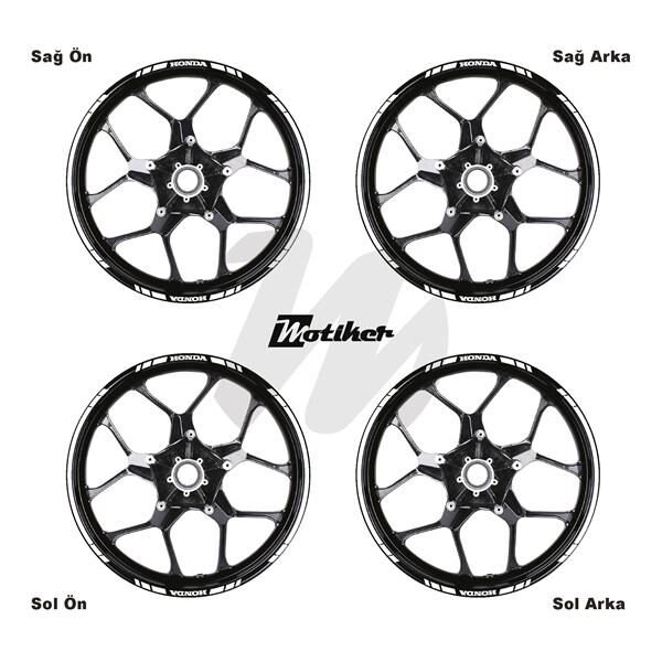 HONDA YAZILI UZUN KISA KESİKLİ ÇİFT RENK 16'LI JANT STICKER ETİKET MODELİ BEYAZ