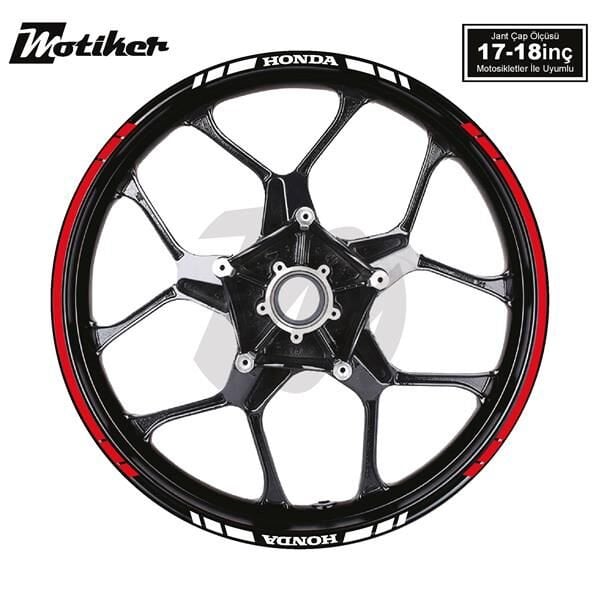 HONDA YAZILI UZUN KISA KESİKLİ ÇİFT RENK 16'LI JANT STICKER ETİKET MODELİ KIRMIZI