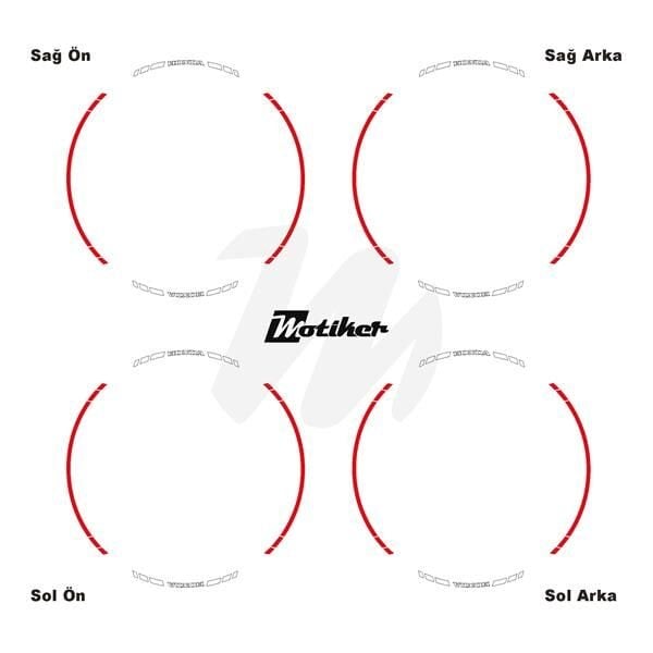 HONDA YAZILI UZUN KISA KESİKLİ ÇİFT RENK 16'LI JANT STICKER ETİKET MODELİ KIRMIZI