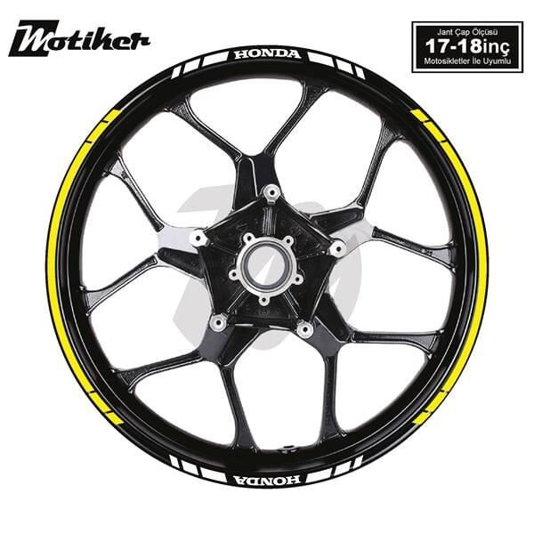 HONDA YAZILI UZUN KISA KESİKLİ ÇİFT RENK 16'LI JANT STICKER ETİKET MODELİ SARI
