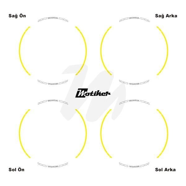 HONDA YAZILI UZUN KISA KESİKLİ ÇİFT RENK 16'LI JANT STICKER ETİKET MODELİ SARI