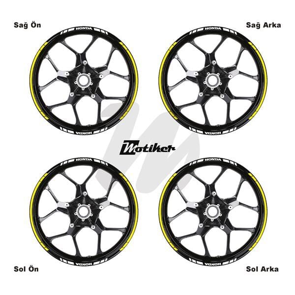 HONDA YAZILI UZUN KISA KESİKLİ ÇİFT RENK 16'LI JANT STICKER ETİKET MODELİ SARI