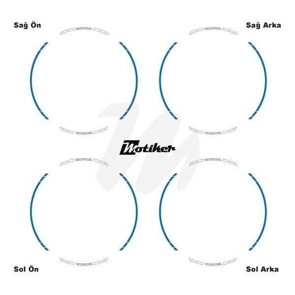 HONDA YAZILI UZUN KISA KESİKLİ ÇİFT RENK 16'LI JANT STICKER ETİKET MODELİ MAVİ