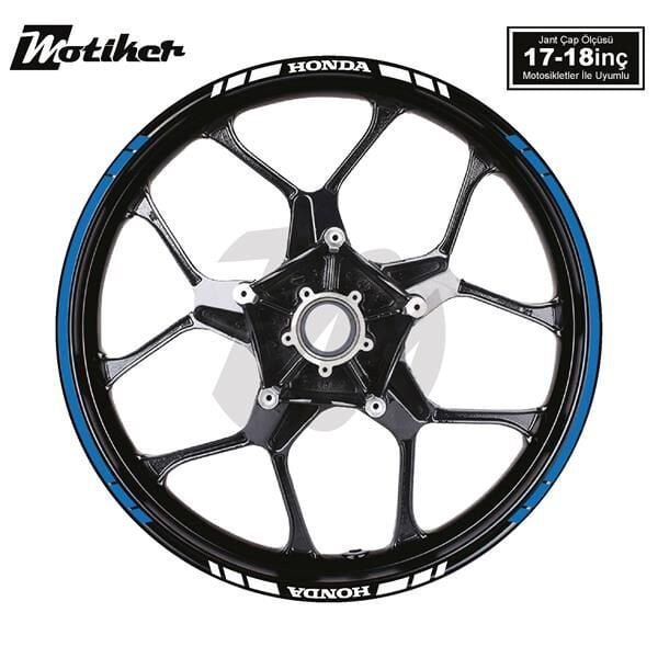 HONDA YAZILI UZUN KISA KESİKLİ ÇİFT RENK 16'LI JANT STICKER ETİKET MODELİ MAVİ
