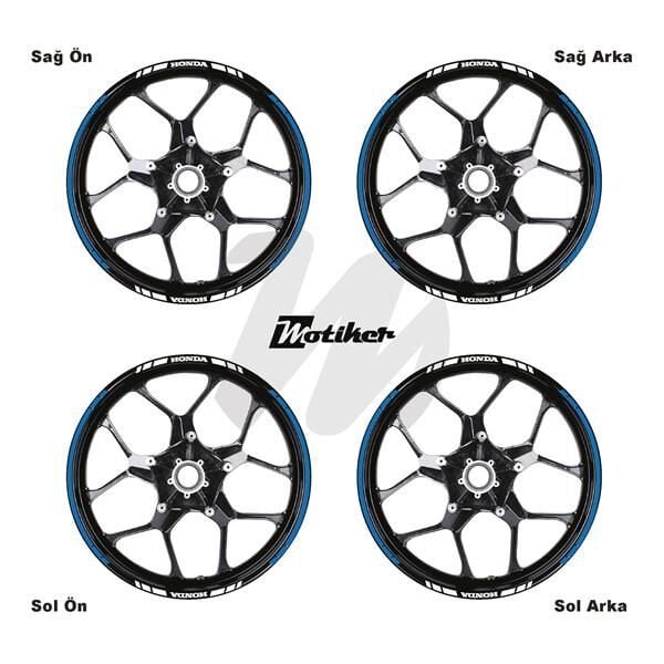 HONDA YAZILI UZUN KISA KESİKLİ ÇİFT RENK 16'LI JANT STICKER ETİKET MODELİ MAVİ