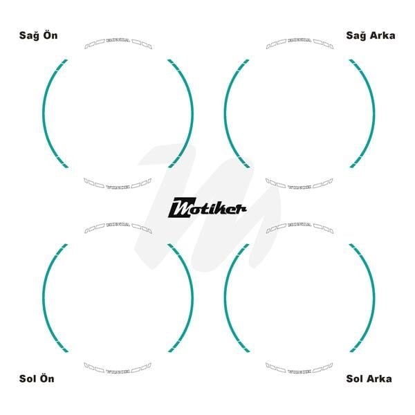 HONDA YAZILI UZUN KISA KESİKLİ ÇİFT RENK 16'LI JANT STICKER ETİKET MODELİ TURKUAZ