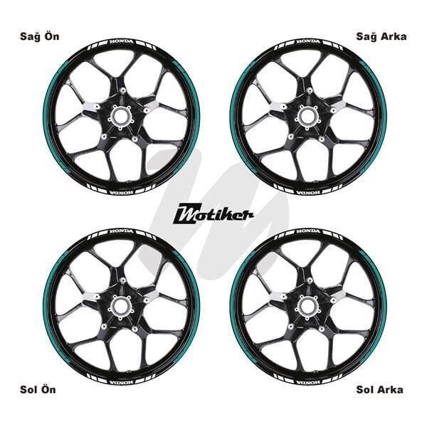 HONDA YAZILI UZUN KISA KESİKLİ ÇİFT RENK 16'LI JANT STICKER ETİKET MODELİ TURKUAZ