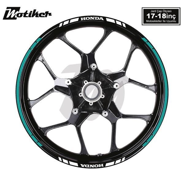 HONDA YAZILI UZUN KISA KESİKLİ ÇİFT RENK 16'LI JANT STICKER ETİKET MODELİ TURKUAZ
