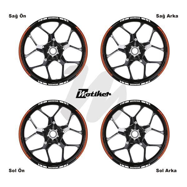 HONDA YAZILI UZUN KISA KESİKLİ ÇİFT RENK 16'LI JANT STICKER ETİKET MODELİ TURUNCU
