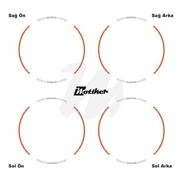 HONDA YAZILI UZUN KISA KESİKLİ ÇİFT RENK 16'LI JANT STICKER ETİKET MODELİ TURUNCU