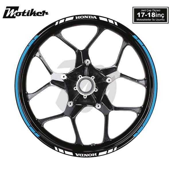 HONDA YAZILI UZUN KISA KESİKLİ ÇİFT RENK 16'LI JANT STICKER ETİKET MODELİ AÇIK MAVİ