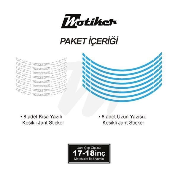 HONDA YAZILI UZUN KISA KESİKLİ ÇİFT RENK 16'LI JANT STICKER ETİKET MODELİ AÇIK MAVİ
