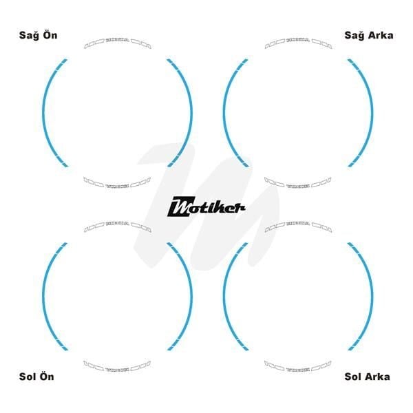 HONDA YAZILI UZUN KISA KESİKLİ ÇİFT RENK 16'LI JANT STICKER ETİKET MODELİ AÇIK MAVİ